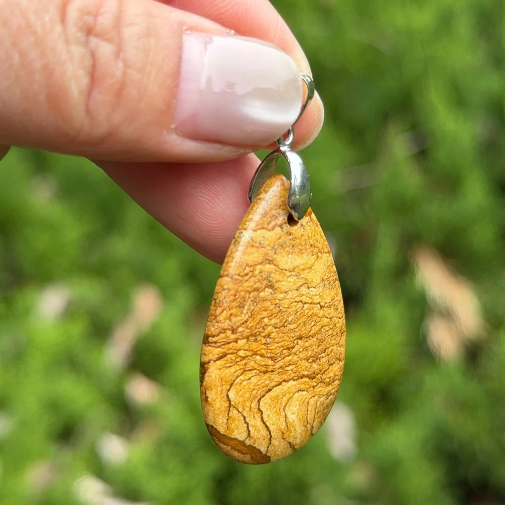 925 silver plated picture‎ jasper pendant 1448